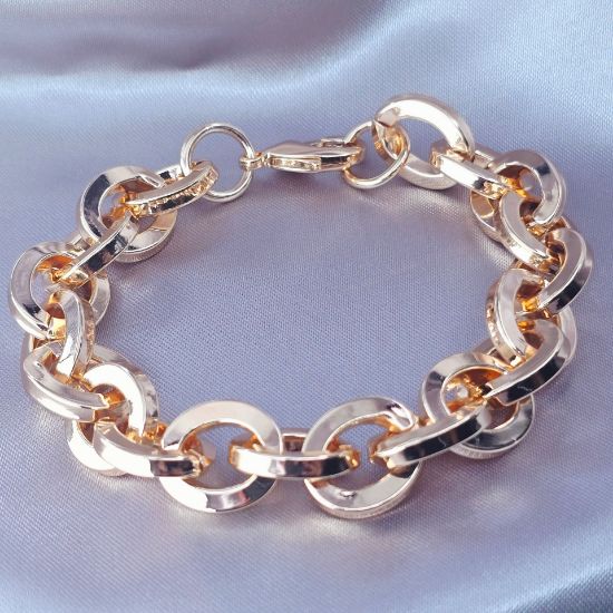 Imagen de Pulsera Tejido Eslabones Gruesos Ovalados Oro Dorado  2009