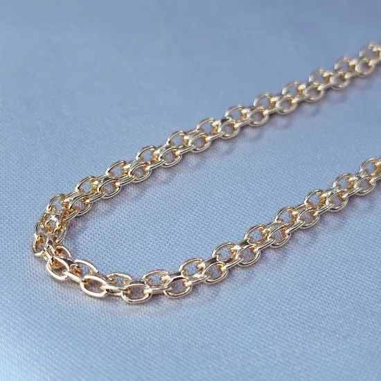 Imagen de Cadena Tejido Aros Ovalados Dos Hileras Oro Dorado Talla 6004