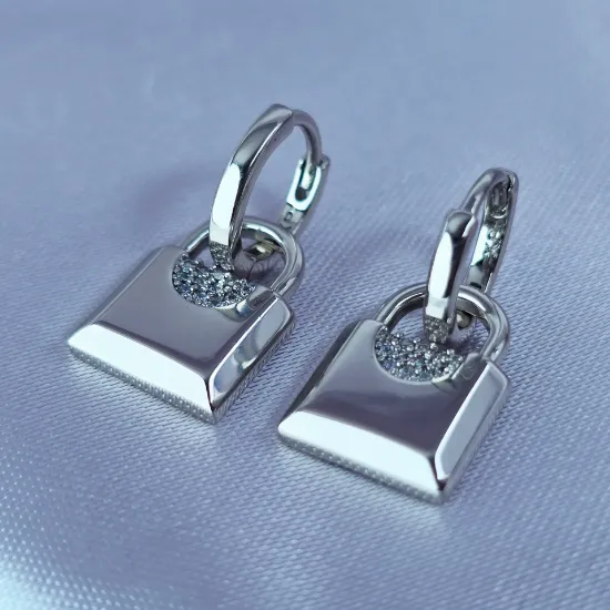 Imagen de Arete Desmontable Candado de Plata