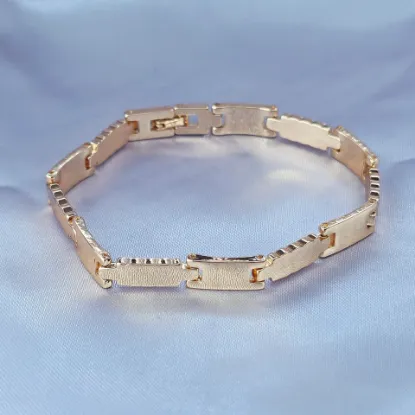 Imagen de Pulsera Eslabones Rectángulos Lisos Uno y Uno Oro Dorado Talla 2007