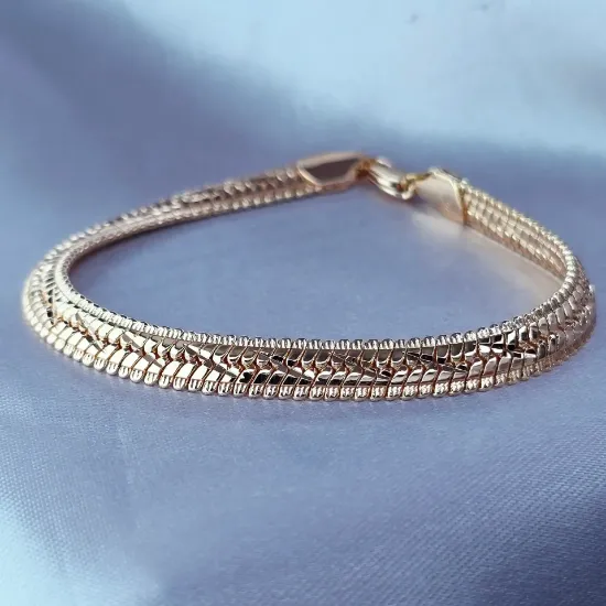 Imagen de Pulsera Tejido Panza de Víbora Plana con Orilla Oro Dorado  1907