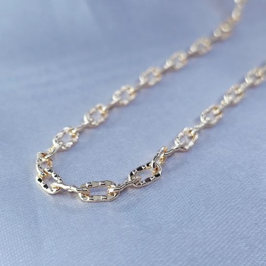 Imagen de Cadena Tejido Rectángulo Ovalado Irregular Oro Dorado