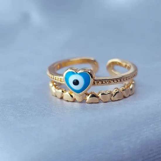 Imagen de Anillo Semiabierto Ojo Corazón Azul Celeste Talla 6