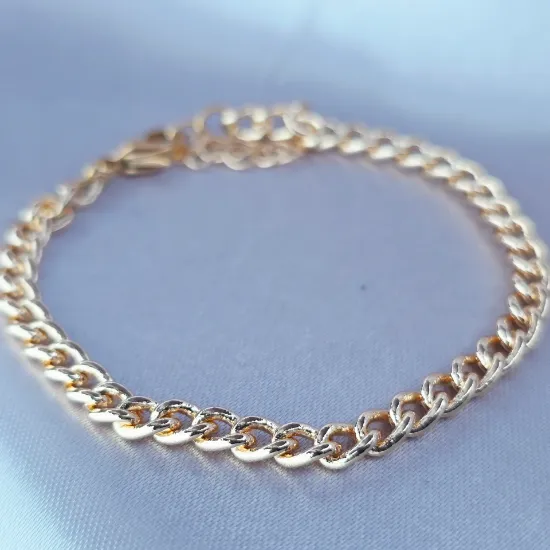Imagen de Pulsera Tejido Barbada Gruesa Abierta Oro Dorado Talla 2004