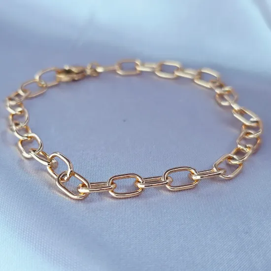Imagen de Pulsera Eslabones Rectángulos Delgados  Ovalados Oro Dorado Talla 1905