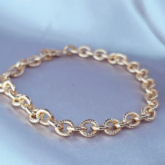 Imagen de Pulsera Eslabones Ovalados Texturizados Oro Dorado Talla 2006