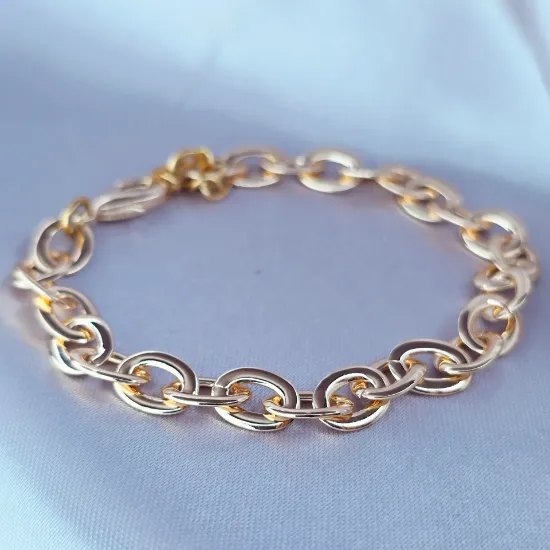 Imagen de Pulsera Tejido Eslabones Ovalados Oro Dorado Talla 2207