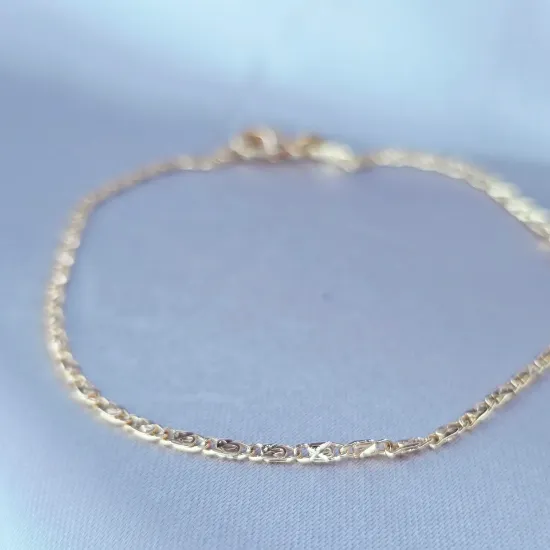 Imagen de Pulsera Eslabones Bizantino Texturizado Oro Dorado Talla 1902
