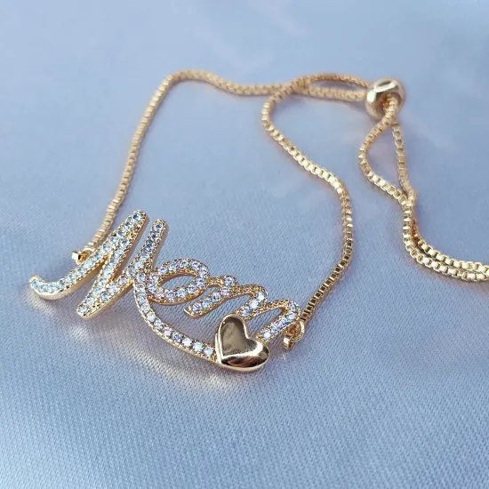 Imagen de Pulsera Ajustable Mom con Corazón de Oro Talla 2301