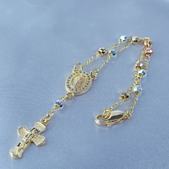 Imagen de Pulsera Decenario Guadalupana Tres Oros Talla 1903