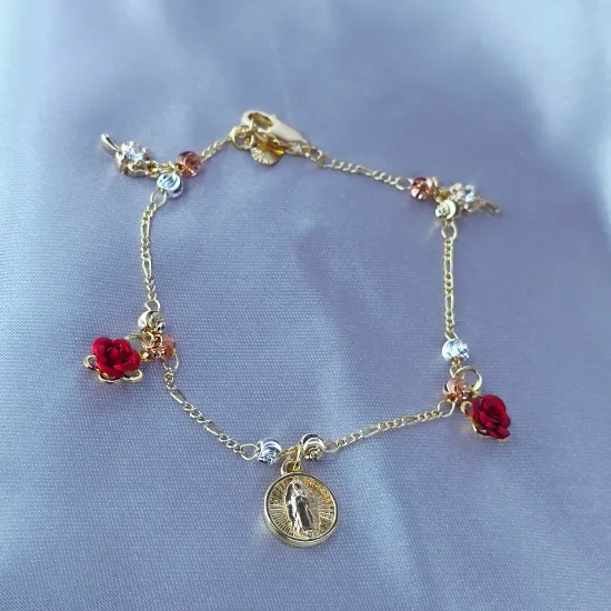 Imagen de Pulsera Decenario Guadalupana Rosas Rojas y Tréboles Talla 1704