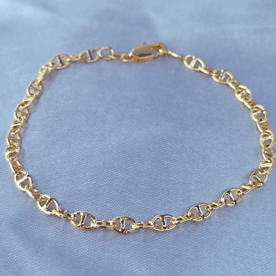 Imagen de Pulsera Eslabones Entrelazados Tipo Marinero Oro Dorado Talla 1903