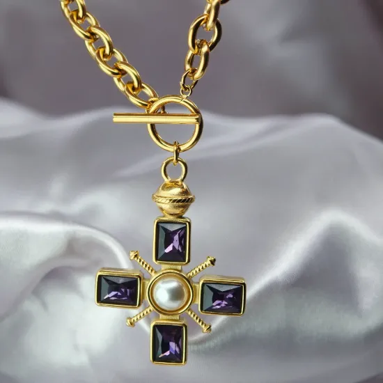 Imagen de Collar Cruz Griega Morada  5007