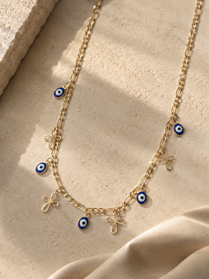 Imagen de Collar Ojos Turcos y Cruces  4703