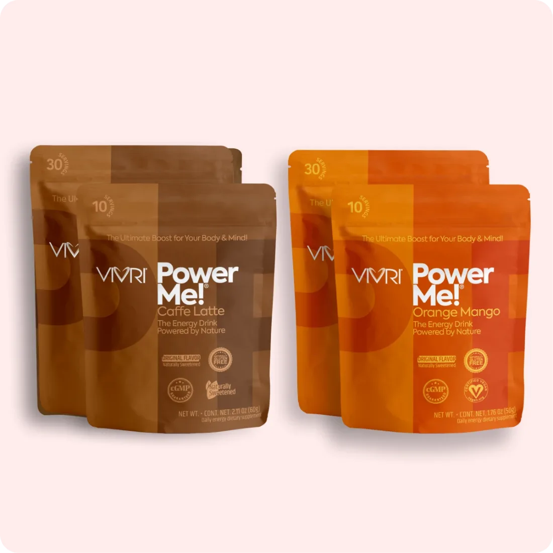 Power Me! sachets and jars